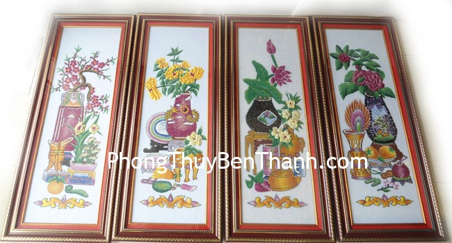 ttq01 tranh tu quy binh co Tranh Đá Quý Lục Yên Phong Thủy :Bộ tứ quý bình cổ TTQ01